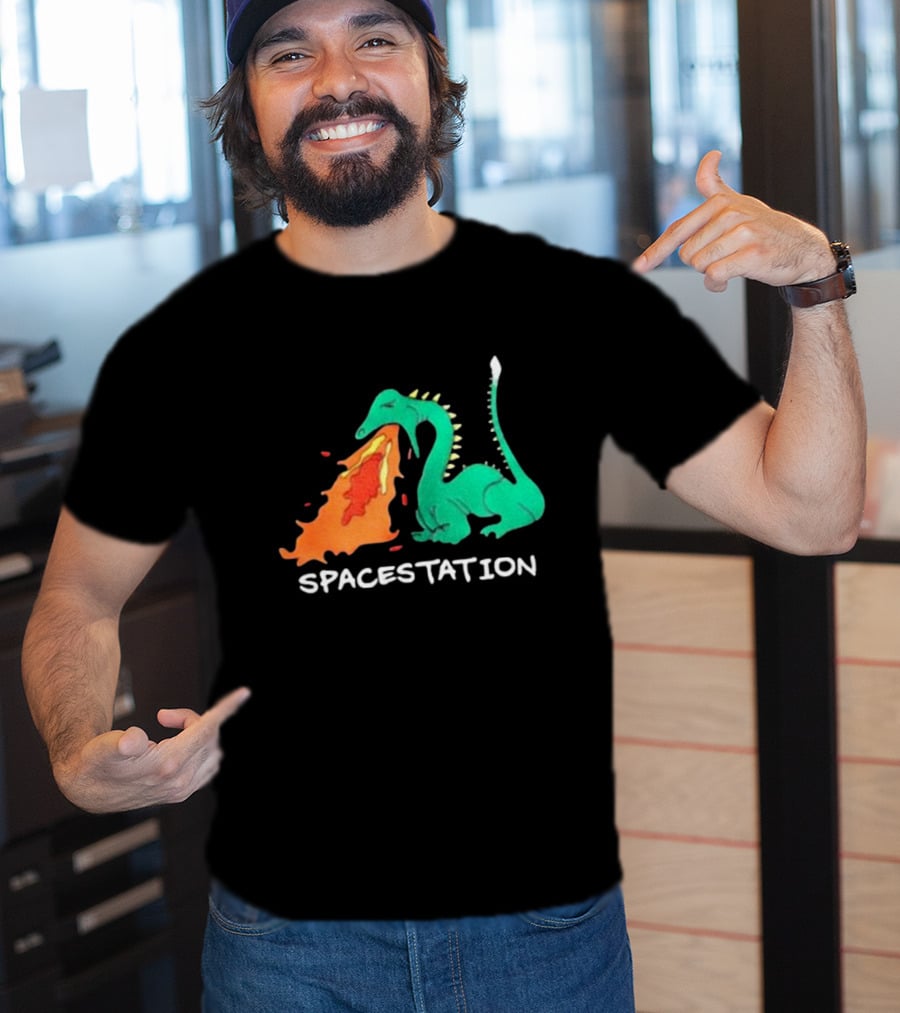 Spacestation Dragon Breathing Fire Gaming T-Shirt