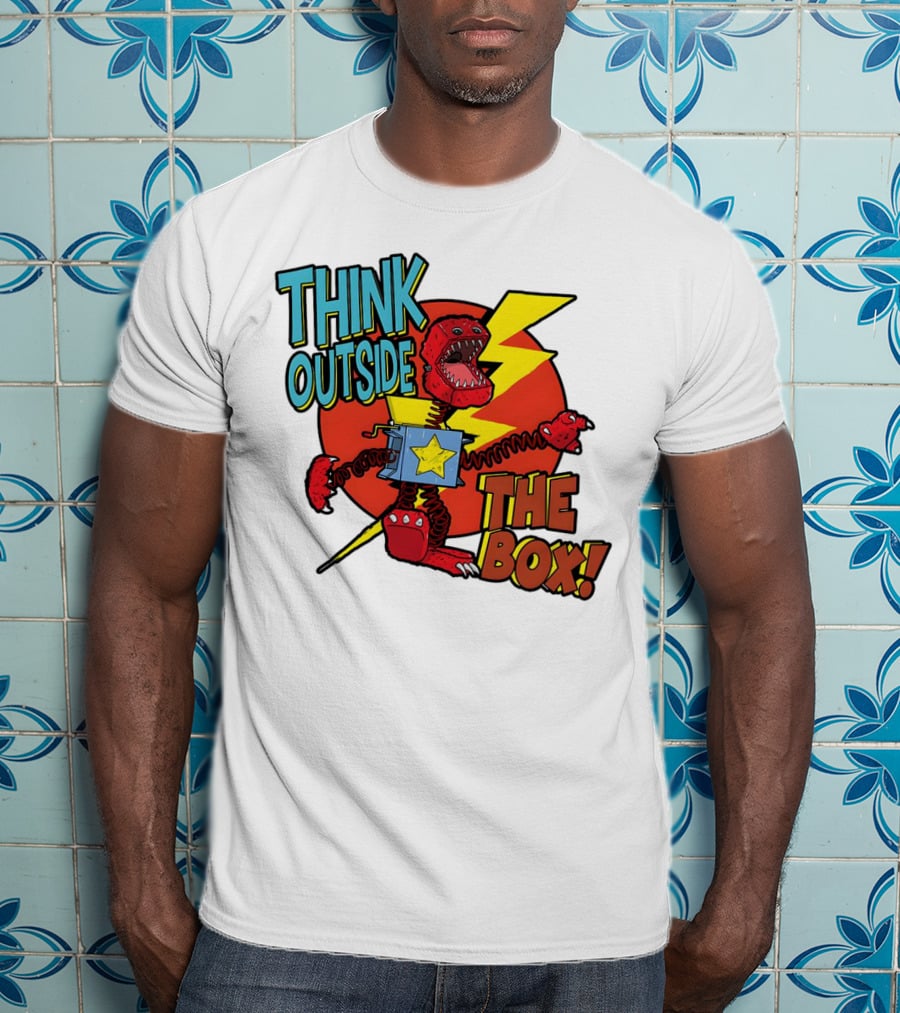 Think Outside The Box Red Monster With Lightning And Star Box Elements T-Shirt
