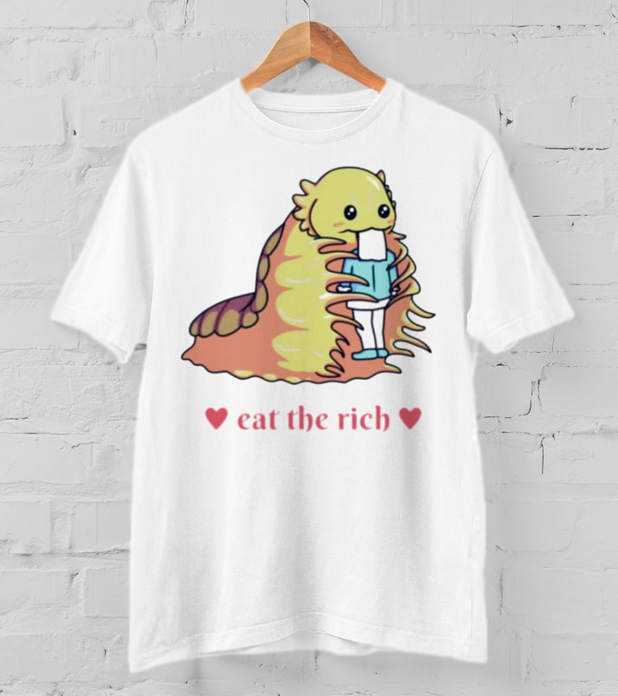 Heart Eat The Rich Space Slug Hugging Person T-Shirt