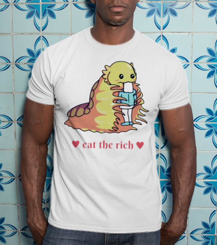 Heart Eat The Rich Space Slug Hugging Person T-Shirt