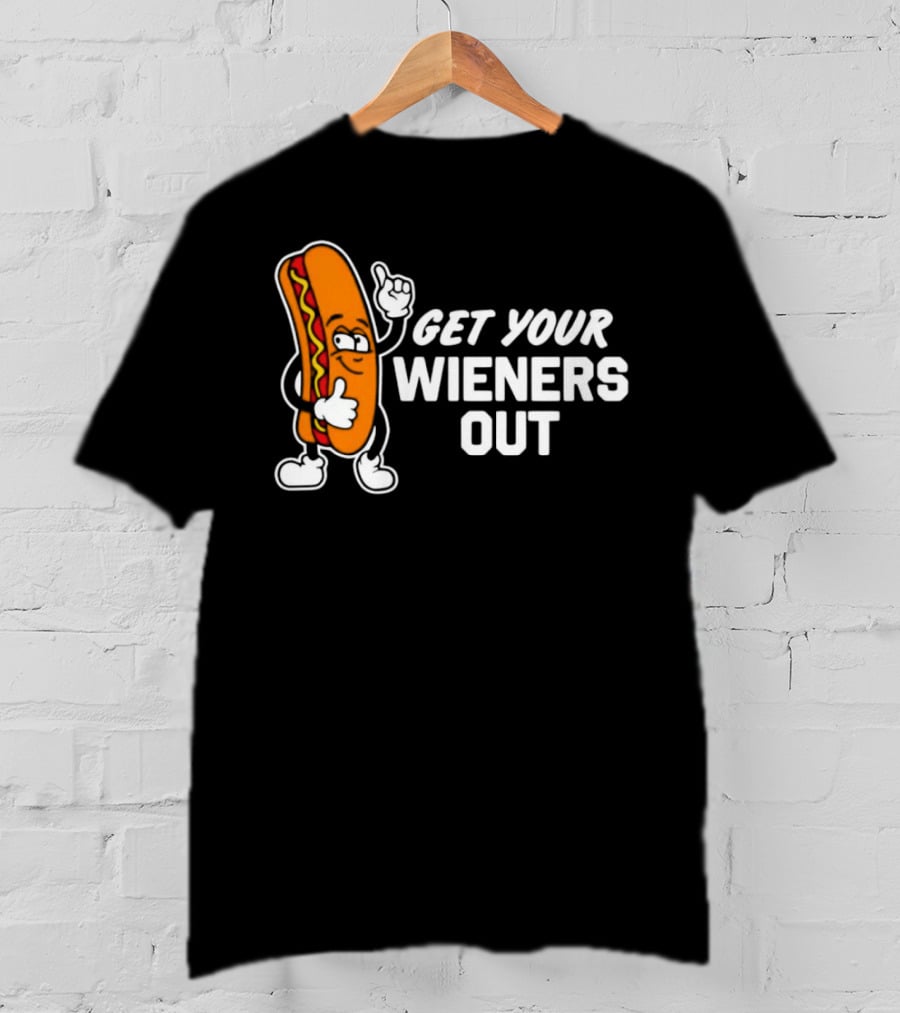 Get Your Wieners Out Animated Hotdog Thumbs Up Comedy T-Shirt
