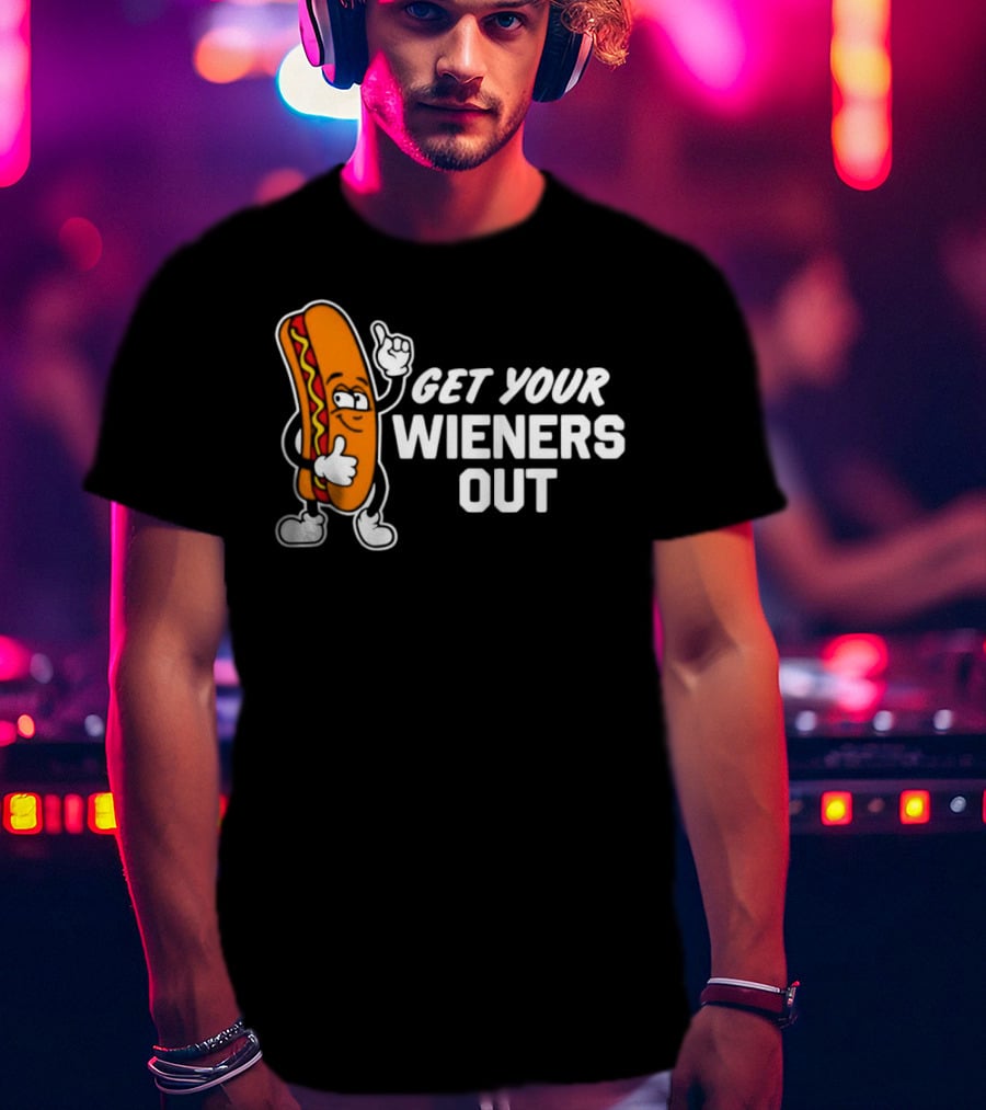 Get Your Wieners Out Animated Hotdog Thumbs Up Comedy T-Shirt