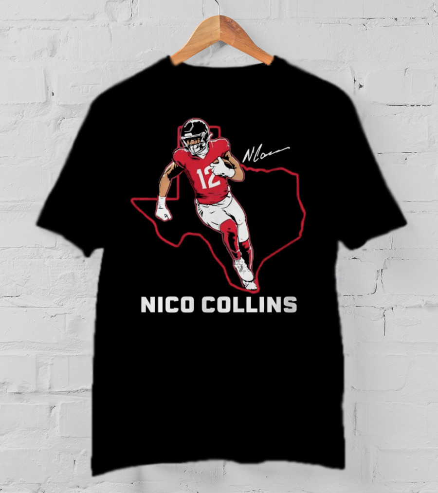 Nico Collins 12 Houston Texans State Outline Signature T-Shirt
