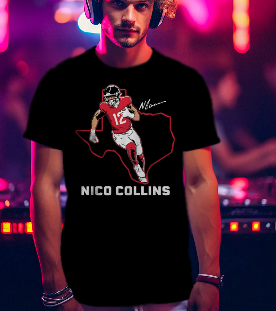 Nico Collins 12 Houston Texans State Outline Signature T-Shirt