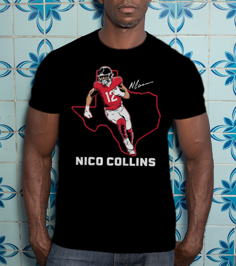 Nico Collins 12 Houston Texans State Outline Signature T-Shirt