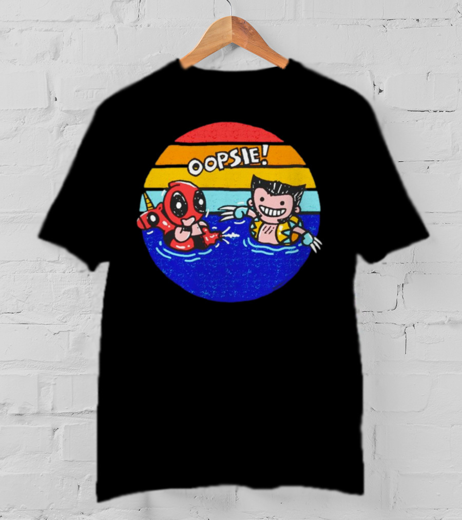 Wolverine Deadpool Oopsie Summer Claws Retro Rainbow Swim Fun T-Shirt