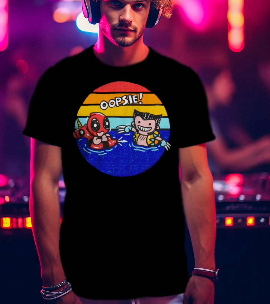 Wolverine Deadpool Oopsie Summer Claws Retro Rainbow Swim Fun T-Shirt