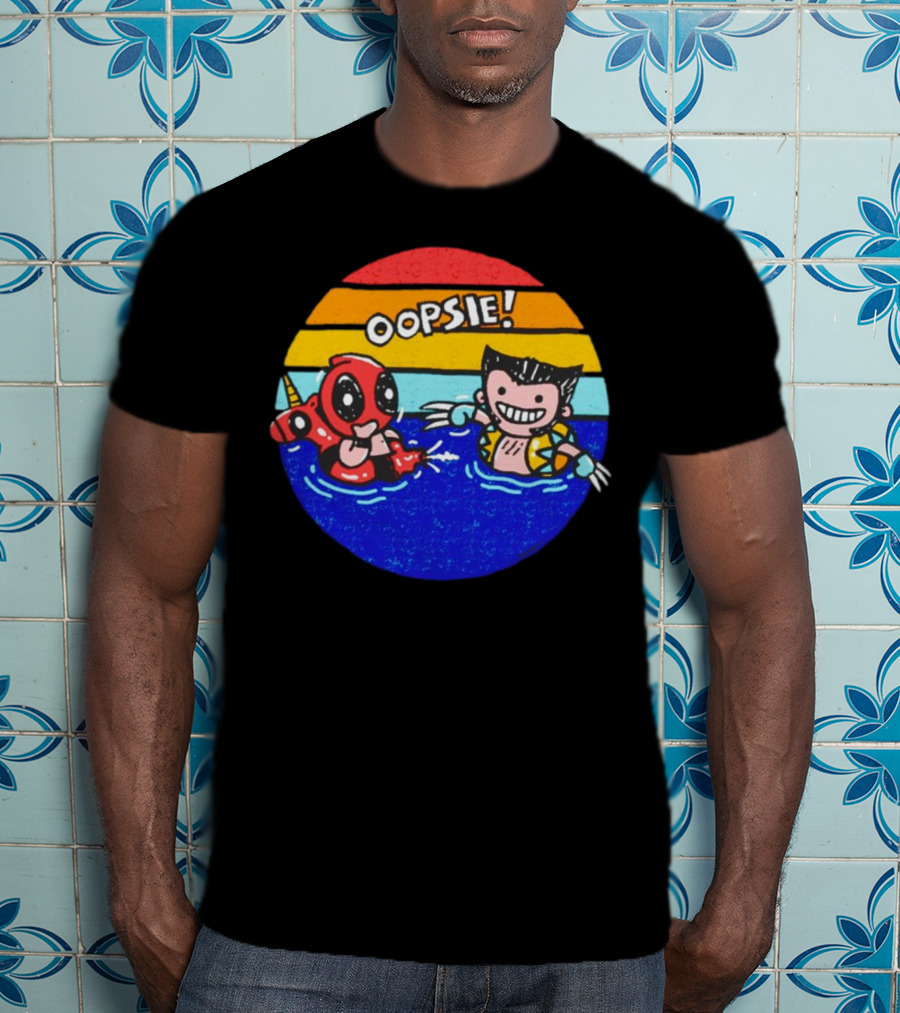 Wolverine Deadpool Oopsie Summer Claws Retro Rainbow Swim Fun T-Shirt