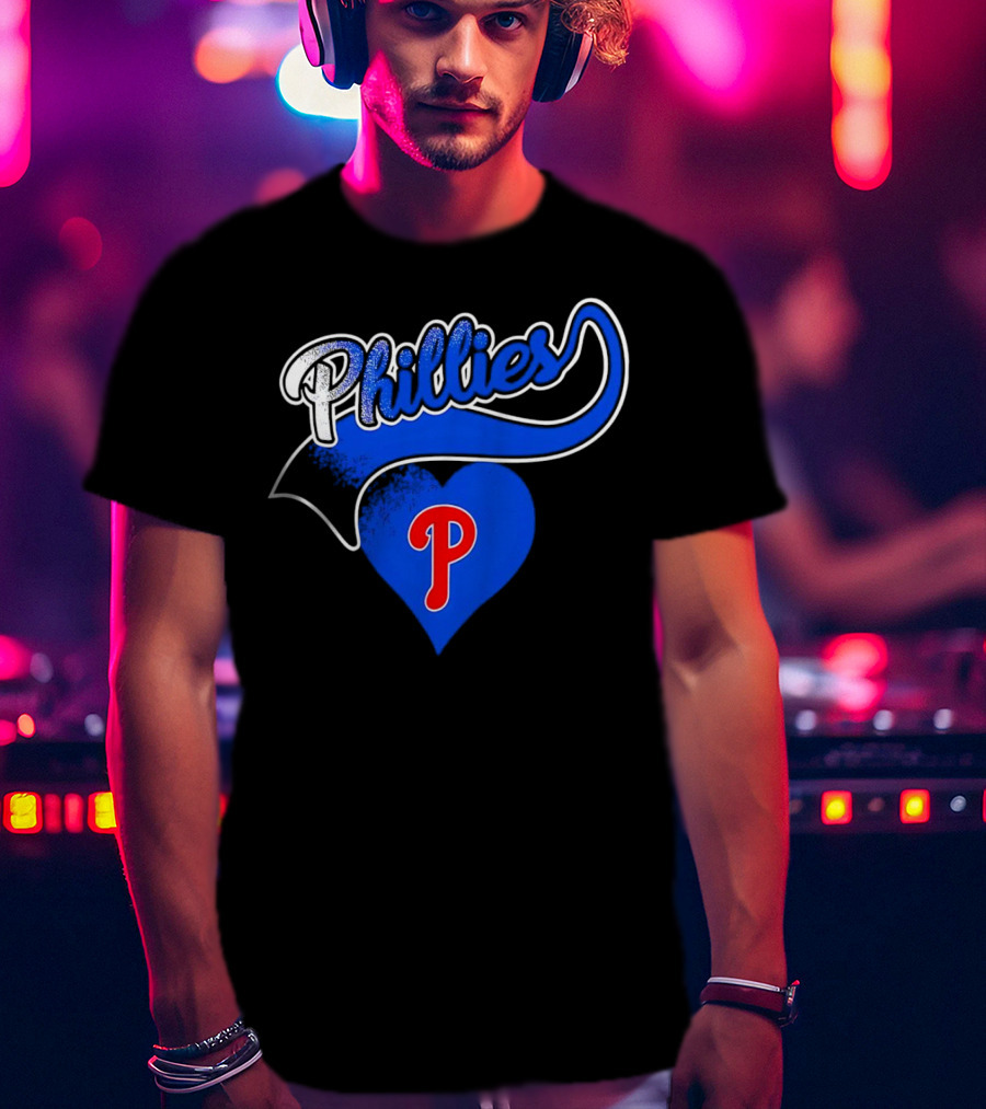 Phillies Heart Blue P Logo Baseball T-Shirt