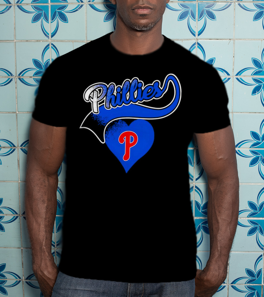 Phillies Heart Blue P Logo Baseball T-Shirt