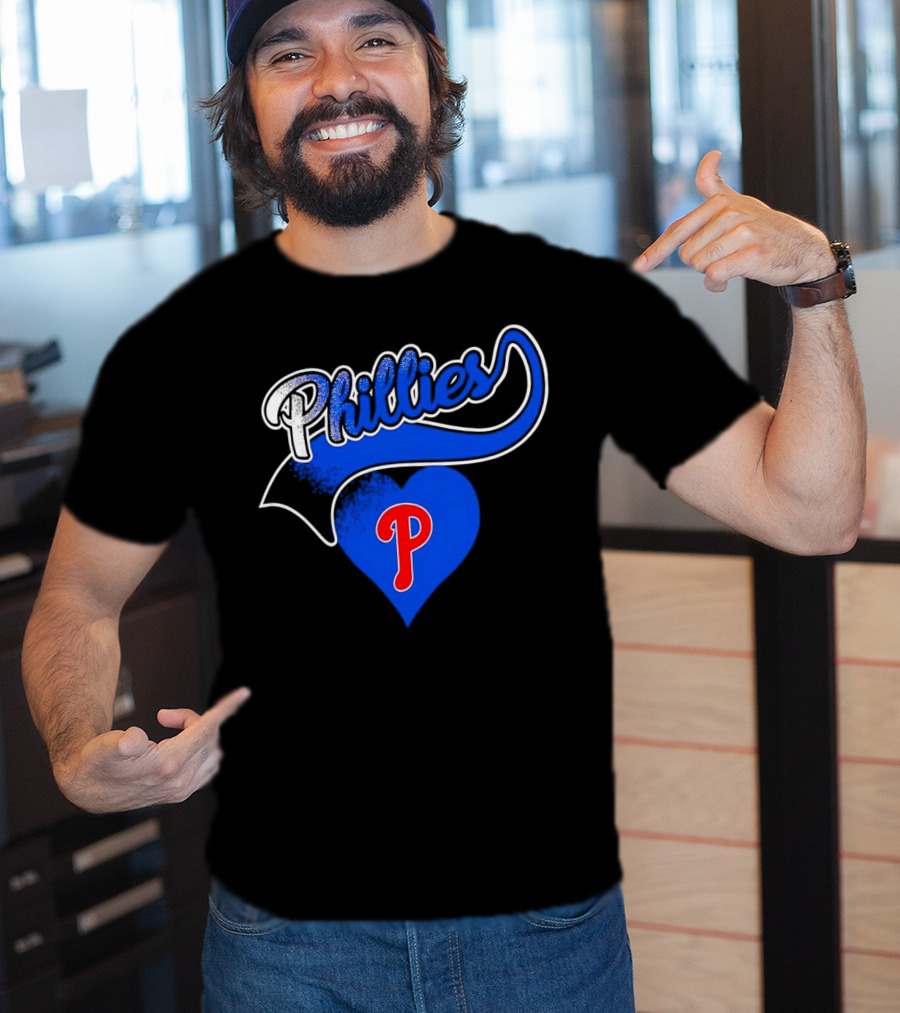 Phillies Heart Blue P Logo Baseball T-Shirt