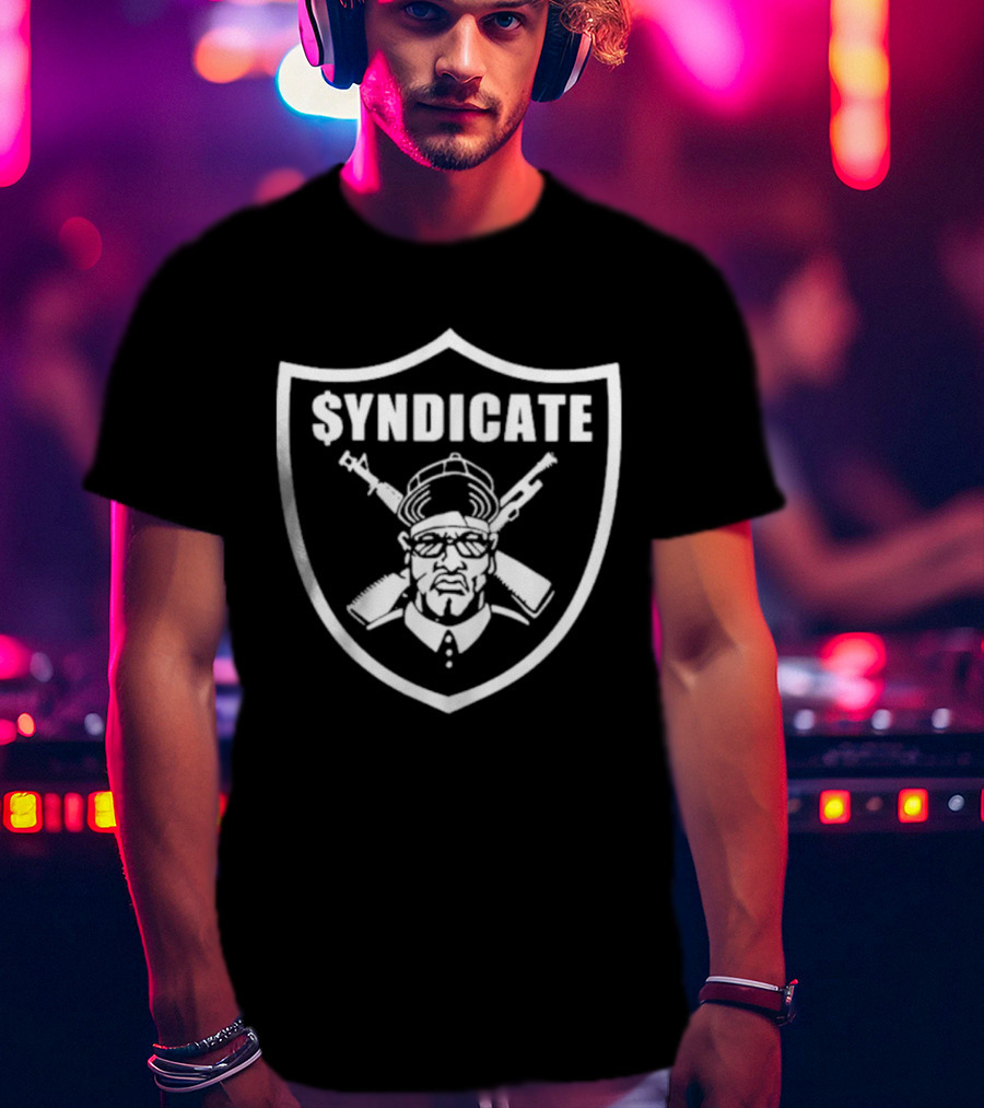 Syndicate Shield Icon With Armed Figure And Hip-Hop Influence T-Shirt