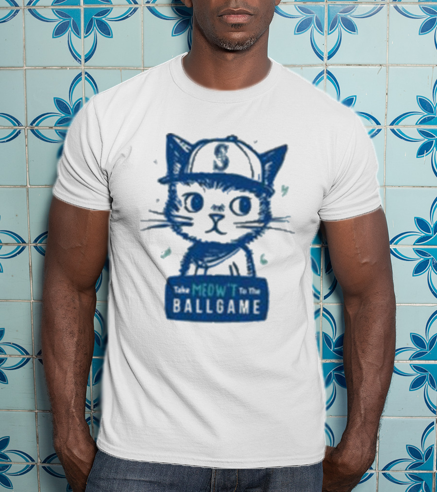 Mariners Take Meow’t To The Ballgame Cat In Baseball Cap T-Shirt