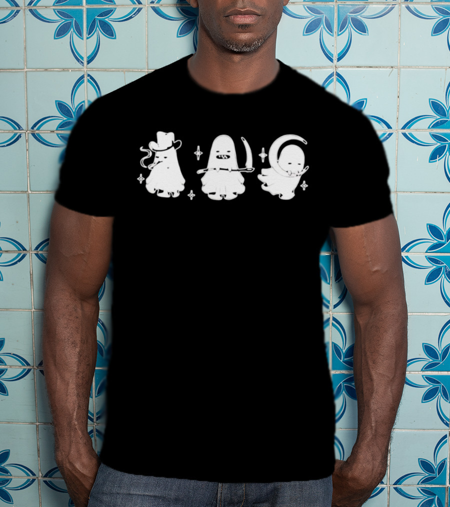 Cowboy Ghosts With Scythe And Crescent Moon T-Shirt