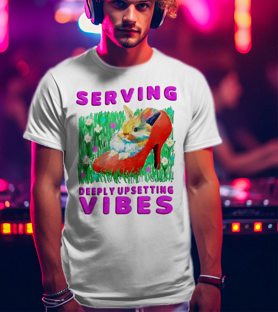 Serving Deeply Upsetting Vibes Bunny In Red High Heel With Flowers T-Shirt