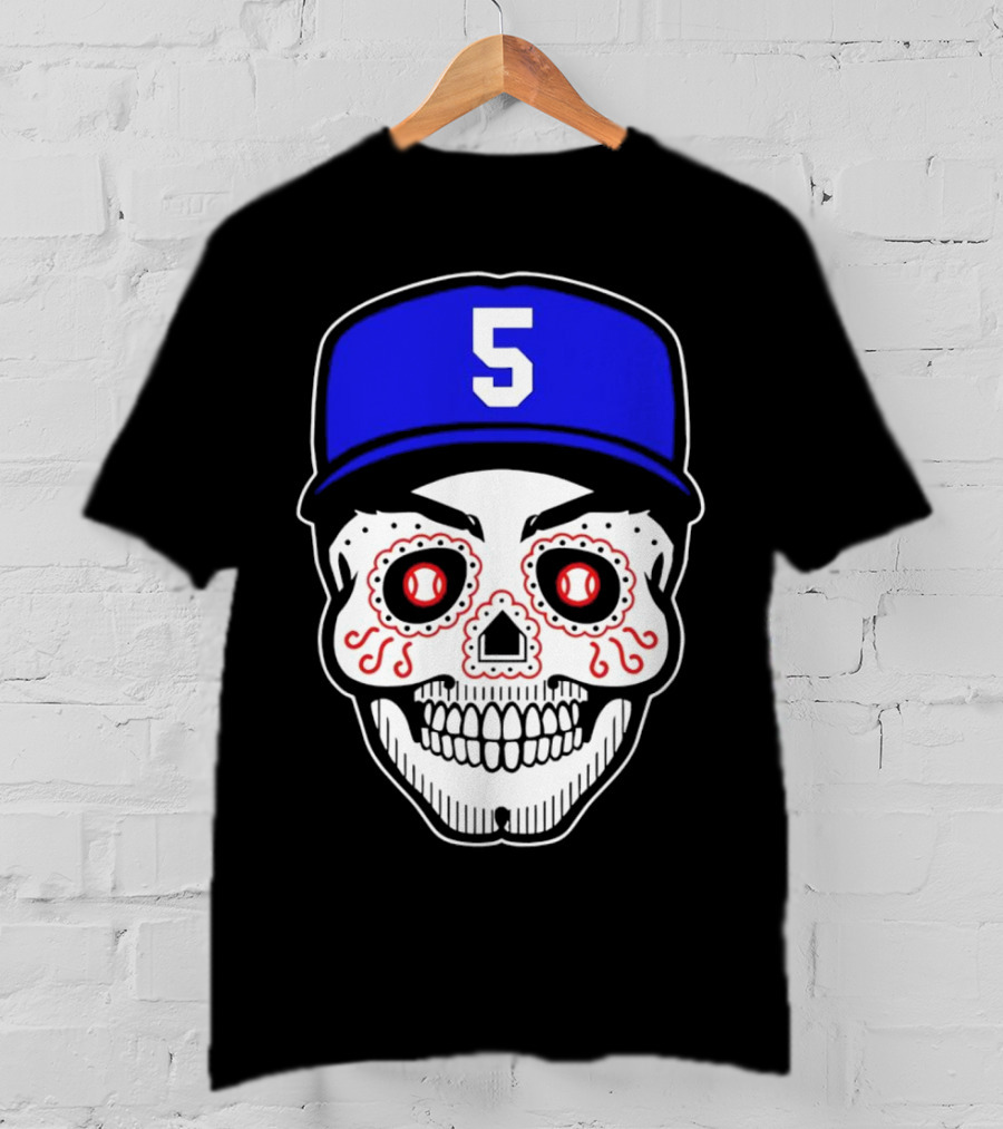 Freddie Freeman Sugar Skull Design Los Angeles Dodgers Number 5 Baseball Cap T-Shirt