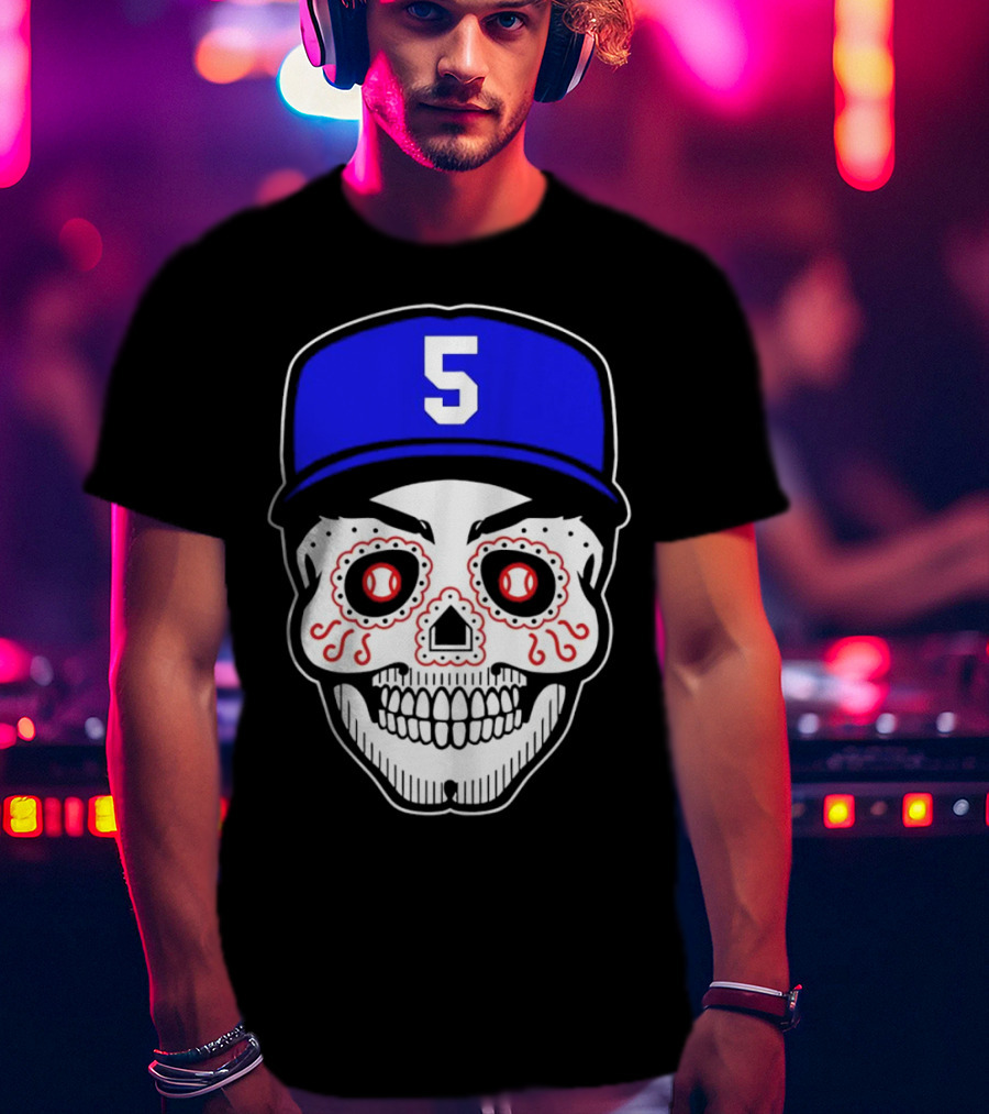 Freddie Freeman Sugar Skull Design Los Angeles Dodgers Number 5 Baseball Cap T-Shirt