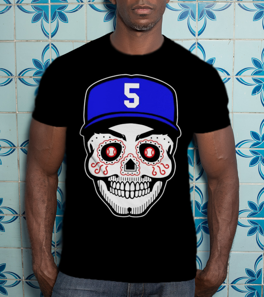 Freddie Freeman Sugar Skull Design Los Angeles Dodgers Number 5 Baseball Cap T-Shirt
