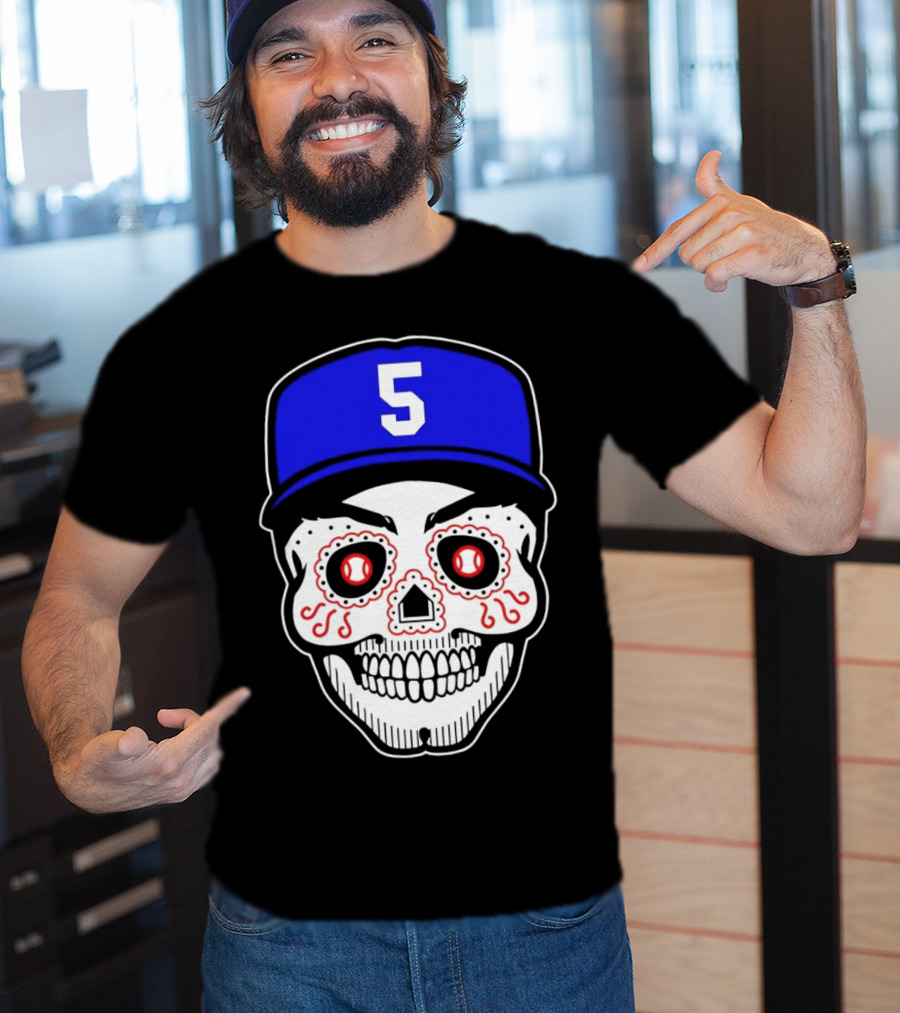 Freddie Freeman Sugar Skull Design Los Angeles Dodgers Number 5 Baseball Cap T-Shirt