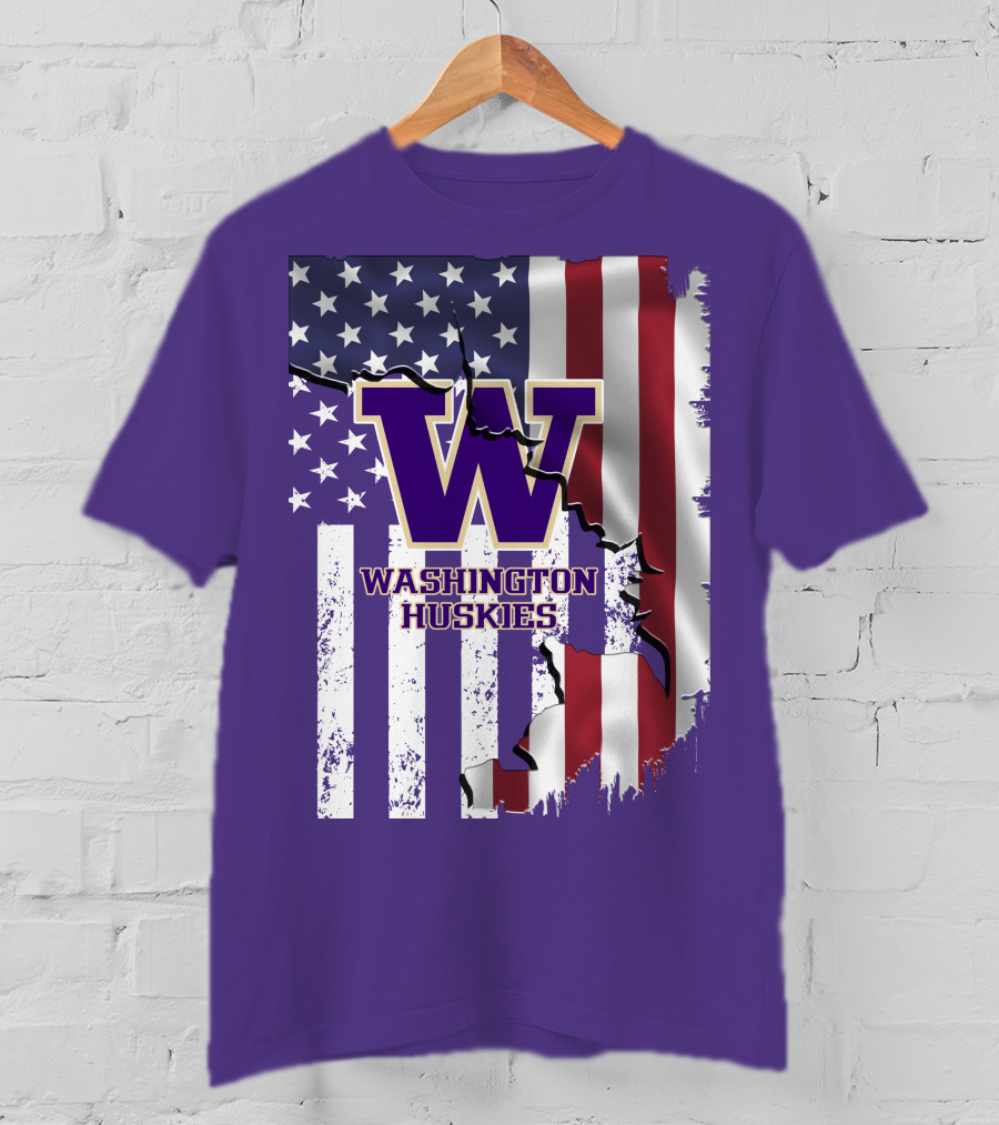 Washington Huskies W Logo American Flag T-Shirt