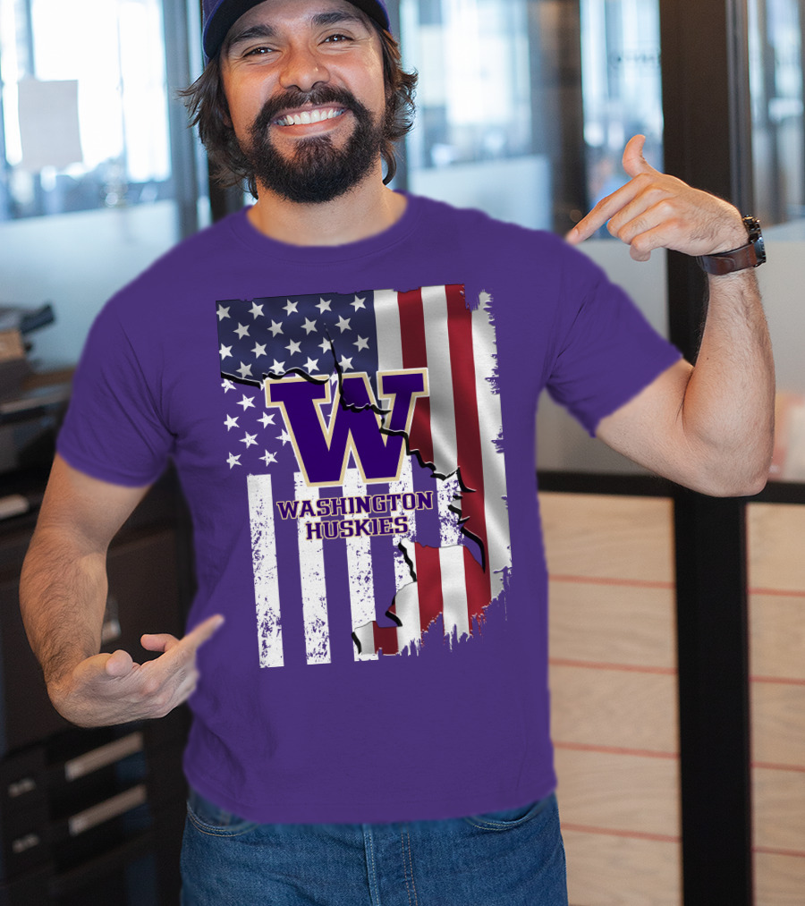 Washington Huskies W Logo American Flag T-Shirt