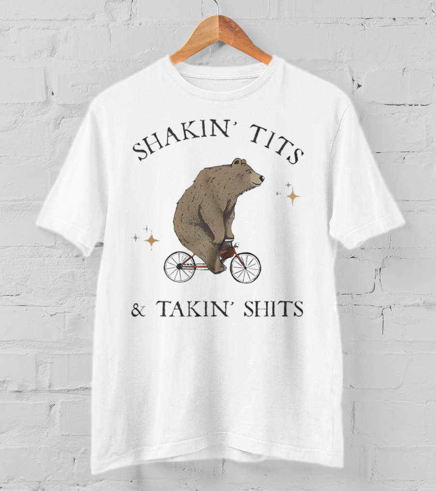 Shakin' Tits Bear Riding Bicycle And Takin' Shits With Stars T-Shirt