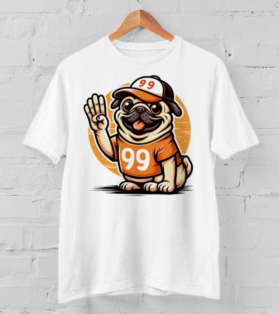 99 Pug Dog Sports Cap And Jersey With Number T-Shirt
