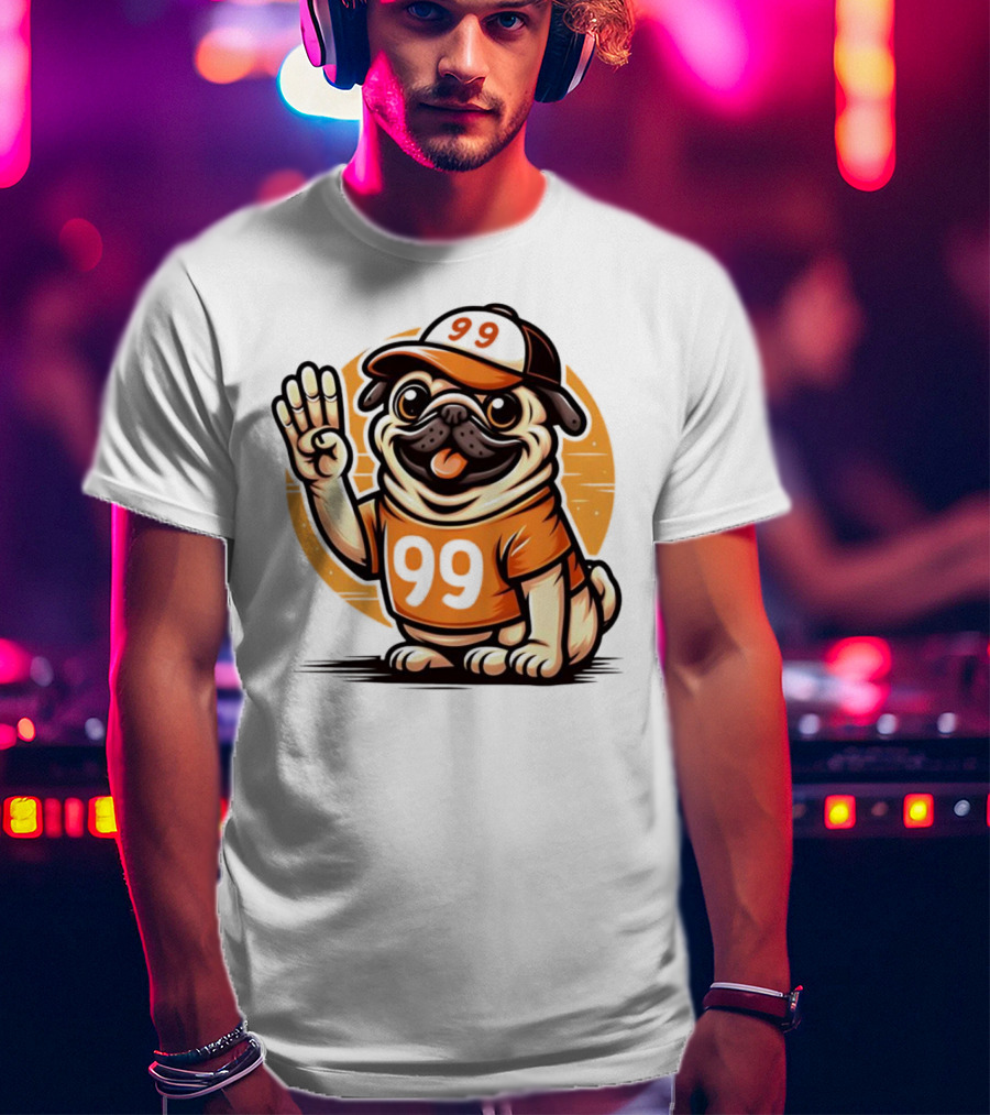 99 Pug Dog Sports Cap And Jersey With Number T-Shirt