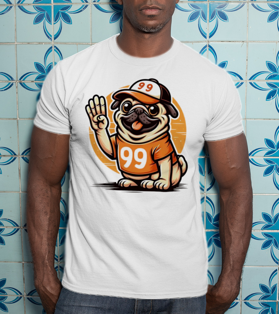 99 Pug Dog Sports Cap And Jersey With Number T-Shirt