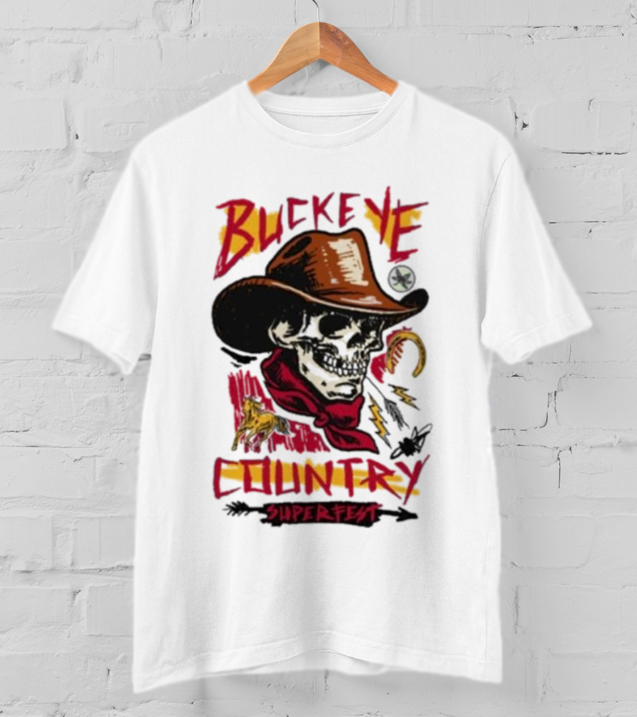 Buckeye Country Superfest Skeleton Cowboy With Horse And Lasso T-Shirt