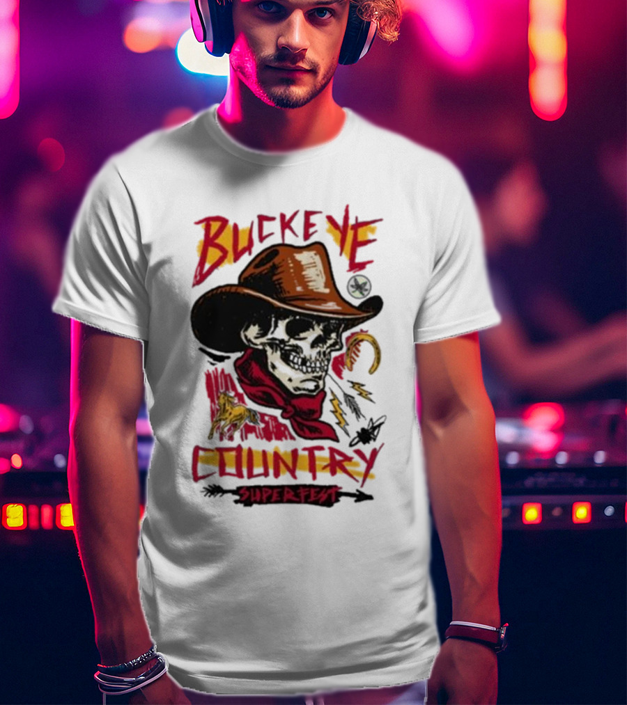Buckeye Country Superfest Skeleton Cowboy With Horse And Lasso T-Shirt