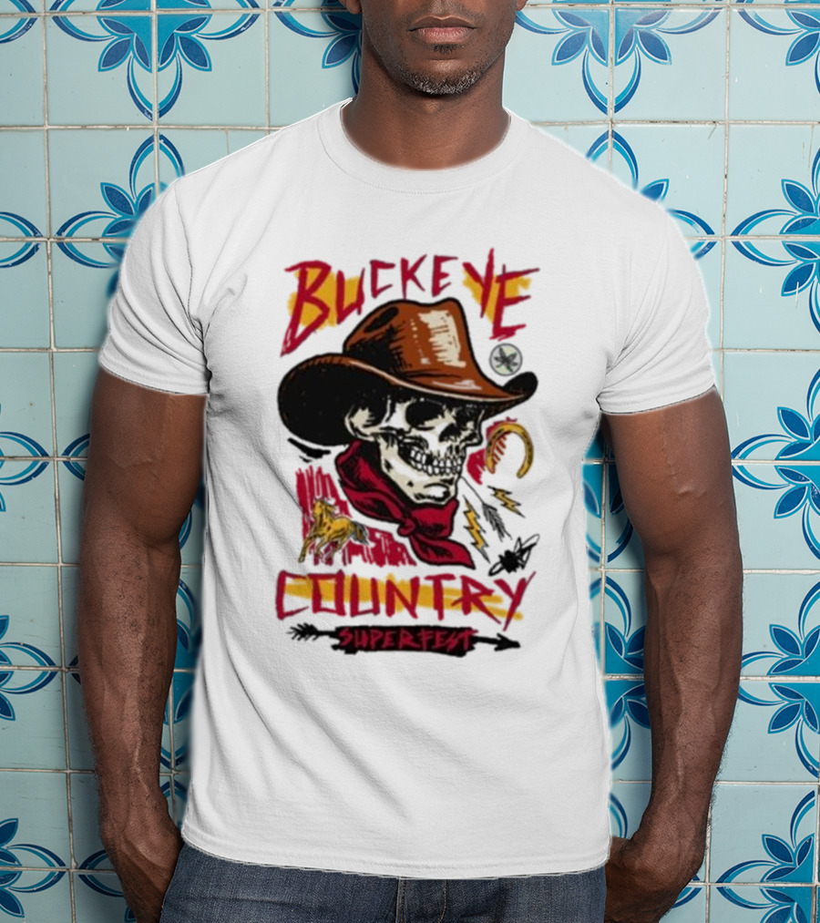 Buckeye Country Superfest Skeleton Cowboy With Horse And Lasso T-Shirt