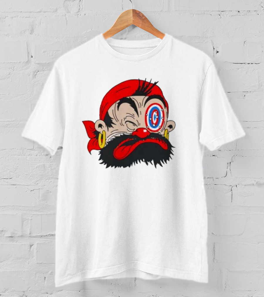 Popeye The Sailor Man Bluto Sindbad Face Close-Up Red Bandana Gold Earrings T-Shirt