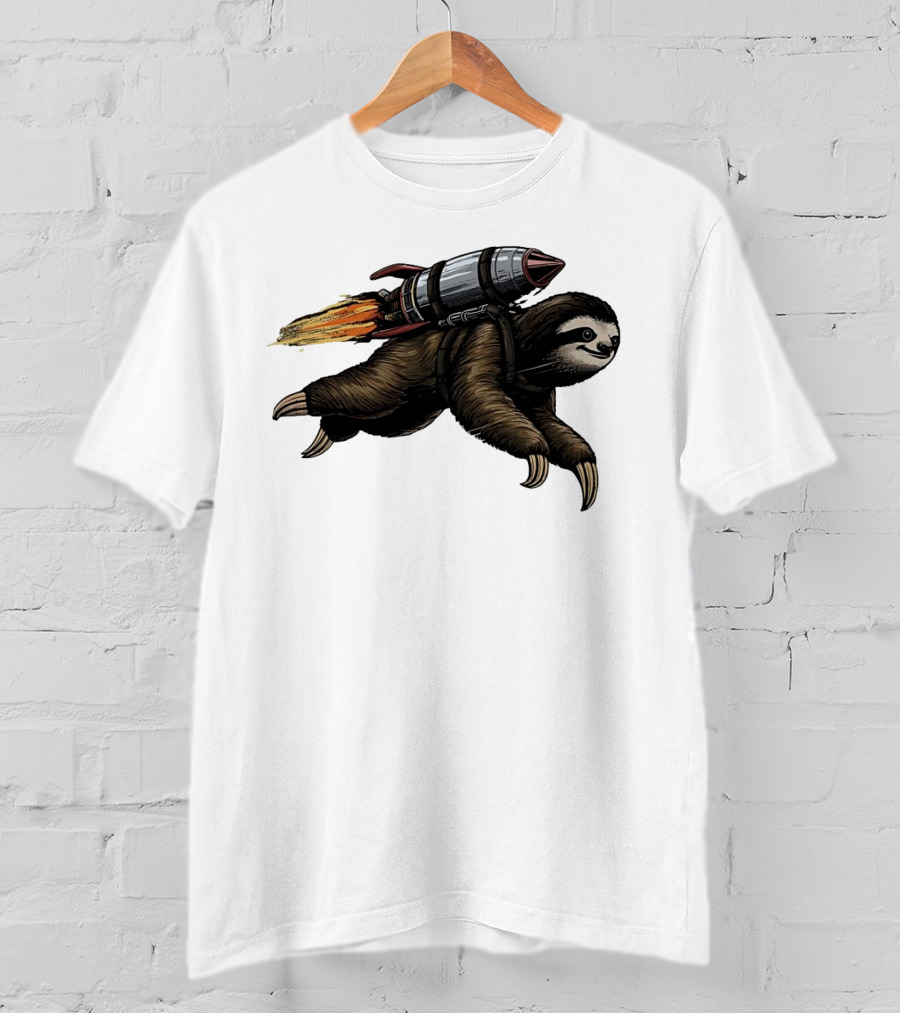 Sloth With Rocket-Powered Jetpack In Flight T-Shirt