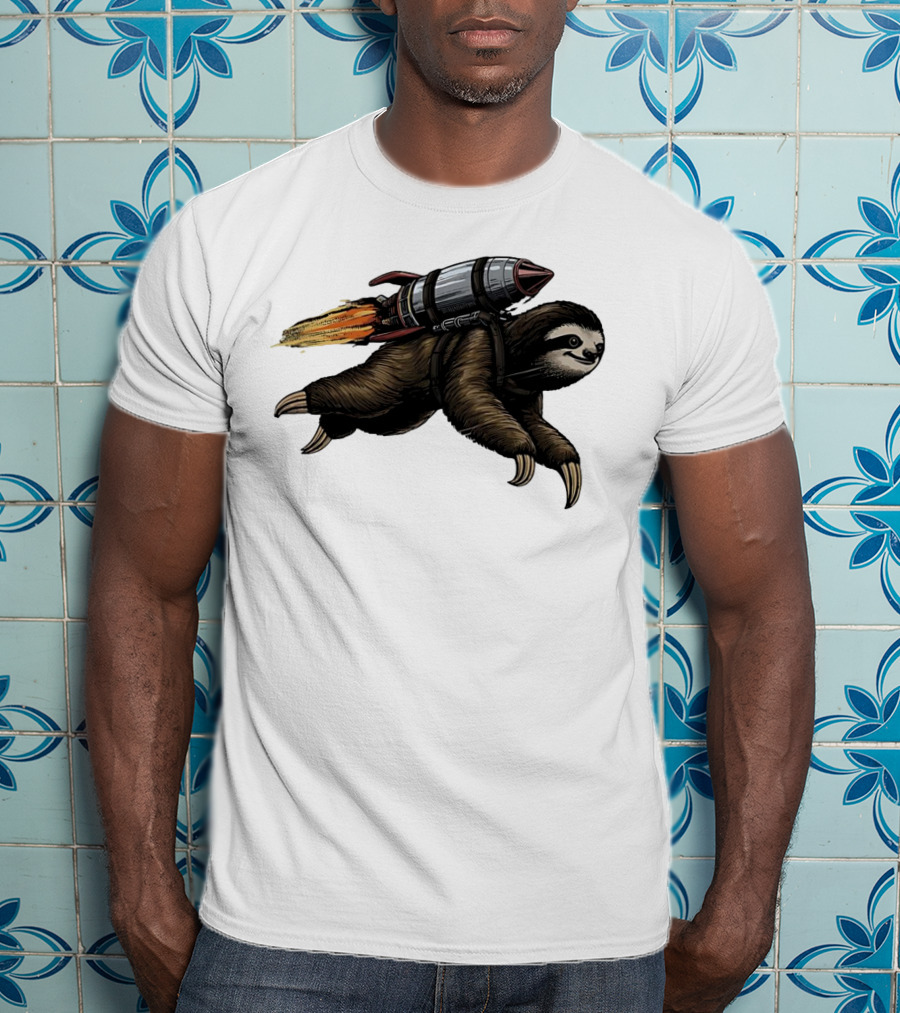 Sloth With Rocket-Powered Jetpack In Flight T-Shirt