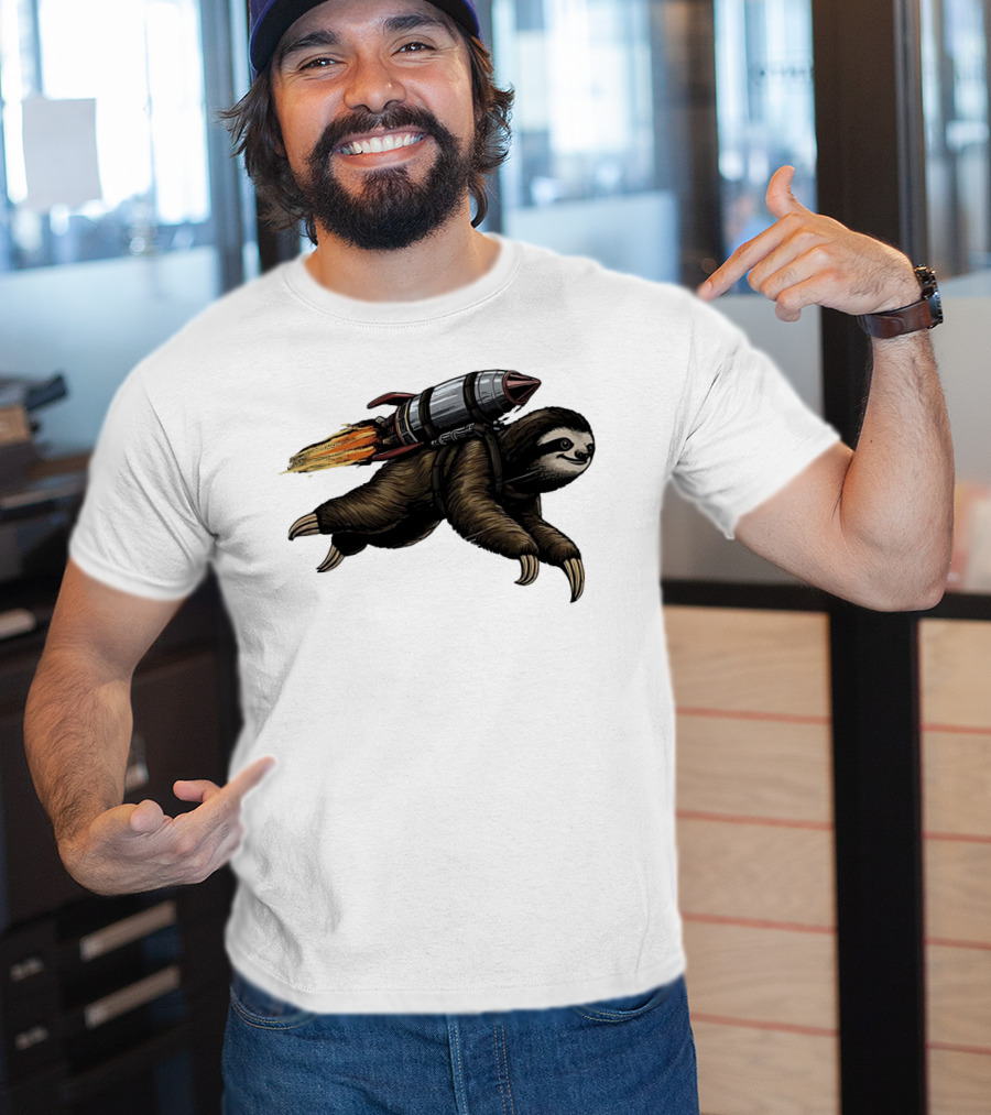 Sloth With Rocket-Powered Jetpack In Flight T-Shirt