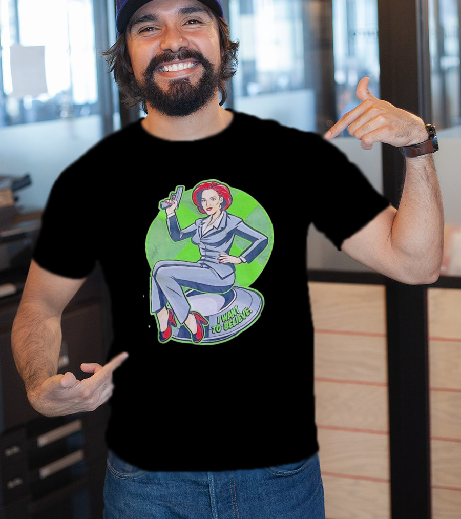 Gillian Anderson I Want To Believe Retro Cartoon Alien T-Shirt