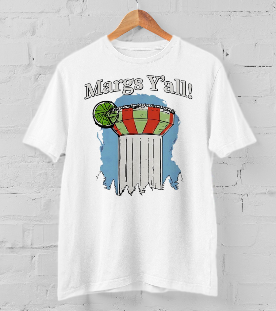 Margs Y'all Margarita Glass Water Tower Lime Slice T-Shirt