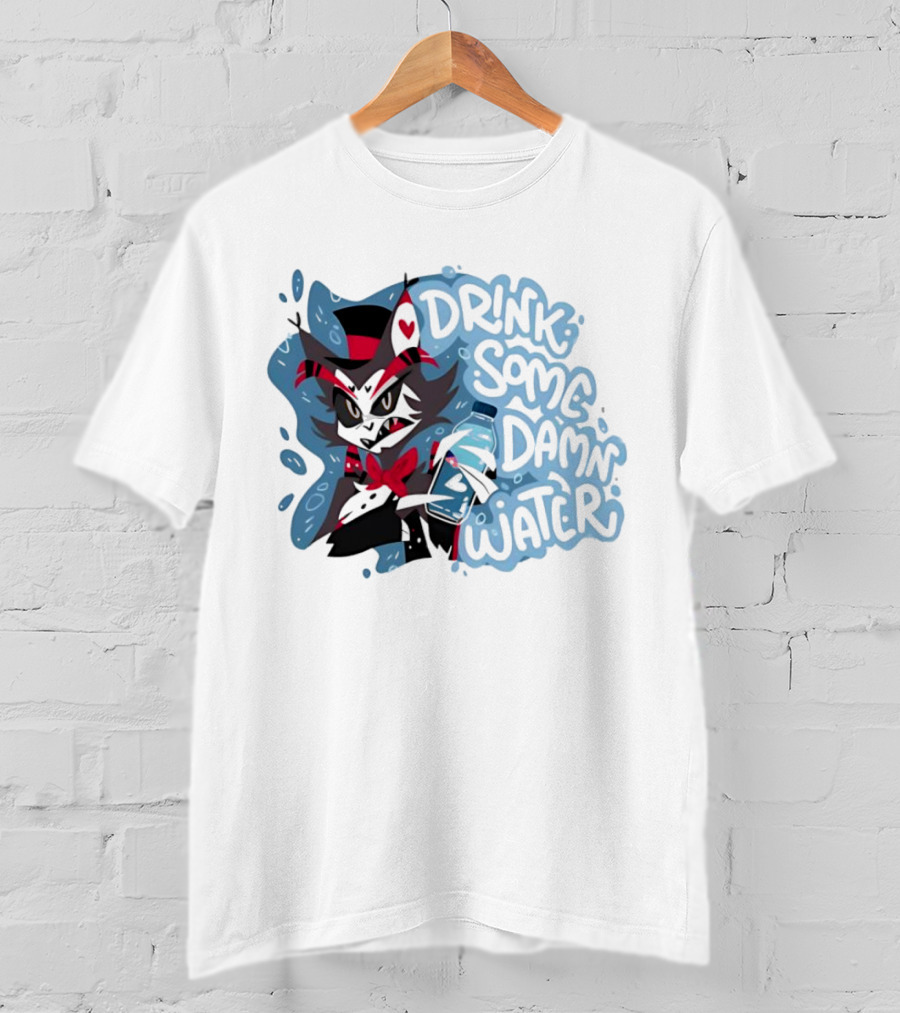 Drink Some Damn Water Wolf Holding Bottle T-Shirt