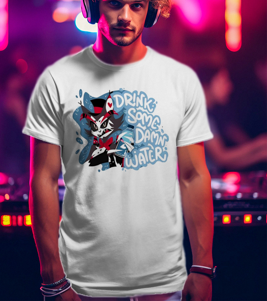 Drink Some Damn Water Wolf Holding Bottle T-Shirt