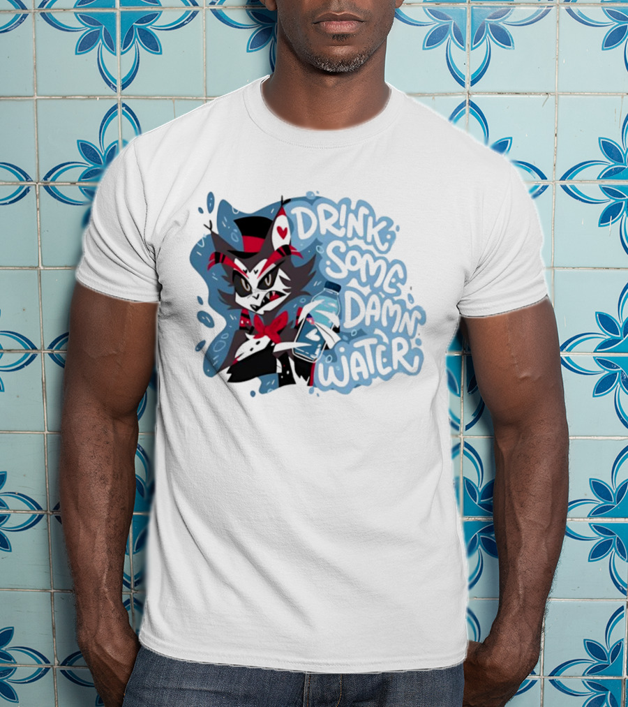 Drink Some Damn Water Wolf Holding Bottle T-Shirt