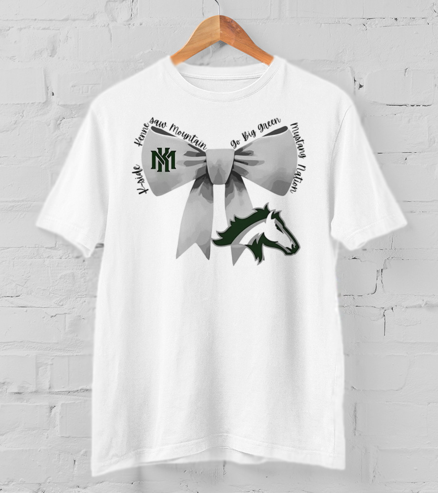 Bowtie Kennesaw Mountain Mustangs K-M Go Big Green Mustang Nation T-Shirt