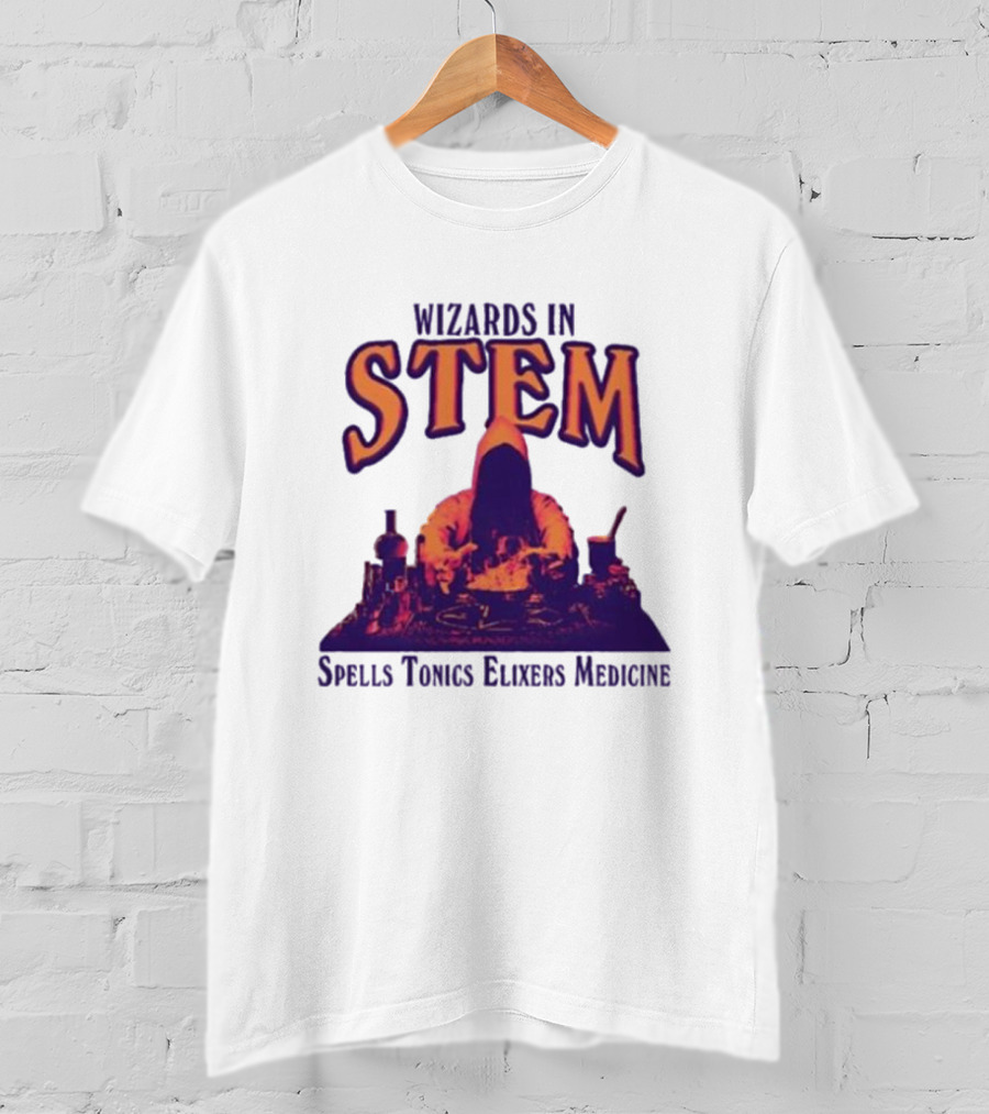 Wizards In STEM Spells Tonics Elixers Medicine Hooded Figure With Potions T-Shirt