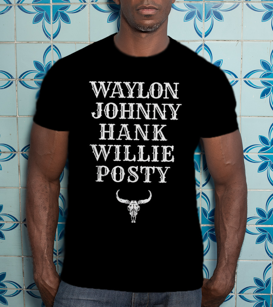 Waylon Johnny Hank Willie Posty With Bull Skull T-Shirt