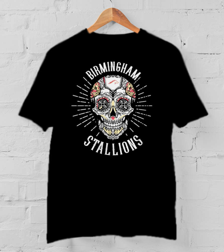 Birmingham Stallions Dia De Los Muertos Skull T-Shirt