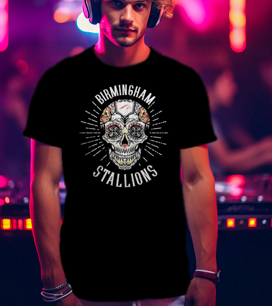 Birmingham Stallions Dia De Los Muertos Skull T-Shirt