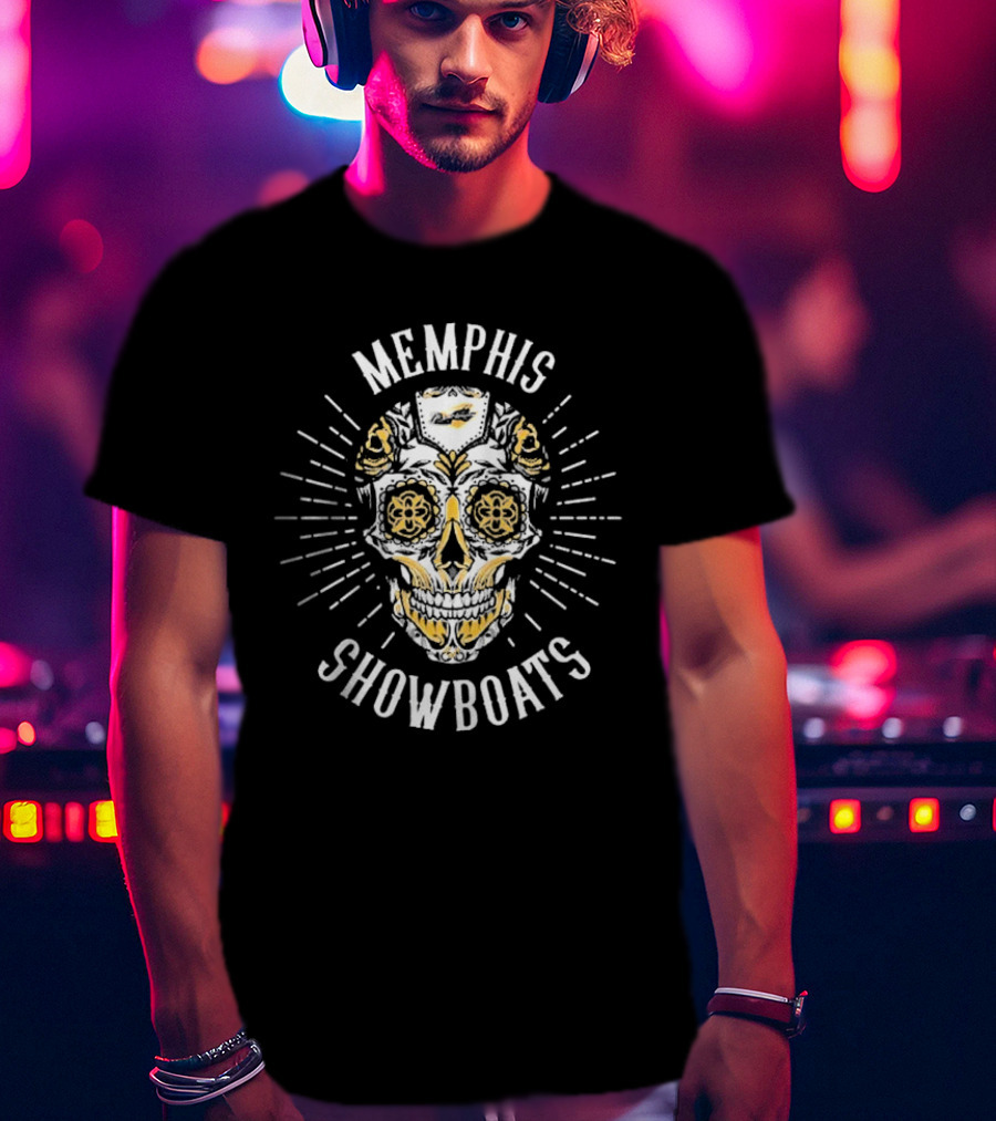 Memphis Showboats Dia De Los Muertos Skull T-Shirt
