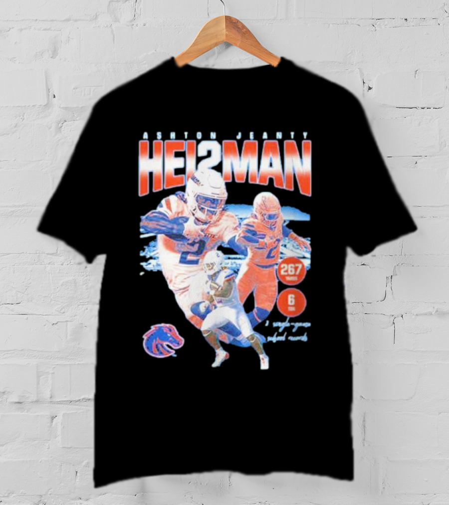 ASHTON JEANTY HEI2MAN 267 Yards 6 Touchdowns Boise State Broncos Player Collage T-Shirt
