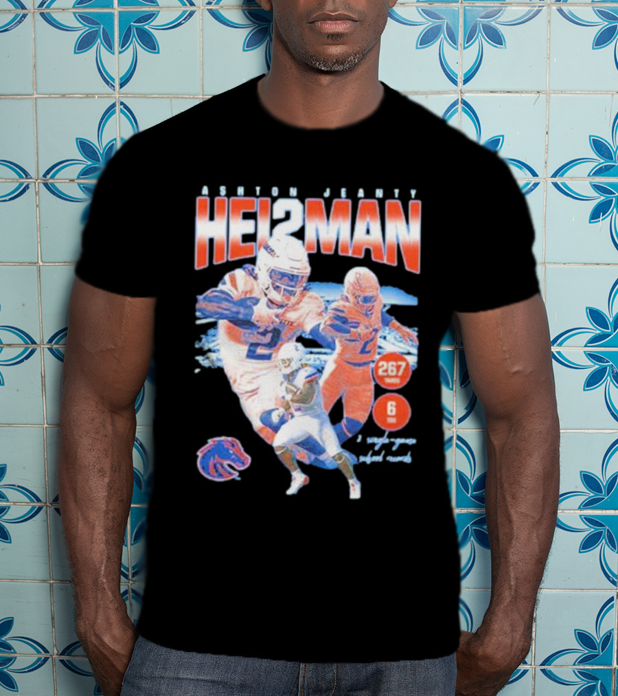 ASHTON JEANTY HEI2MAN 267 Yards 6 Touchdowns Boise State Broncos Player Collage T-Shirt