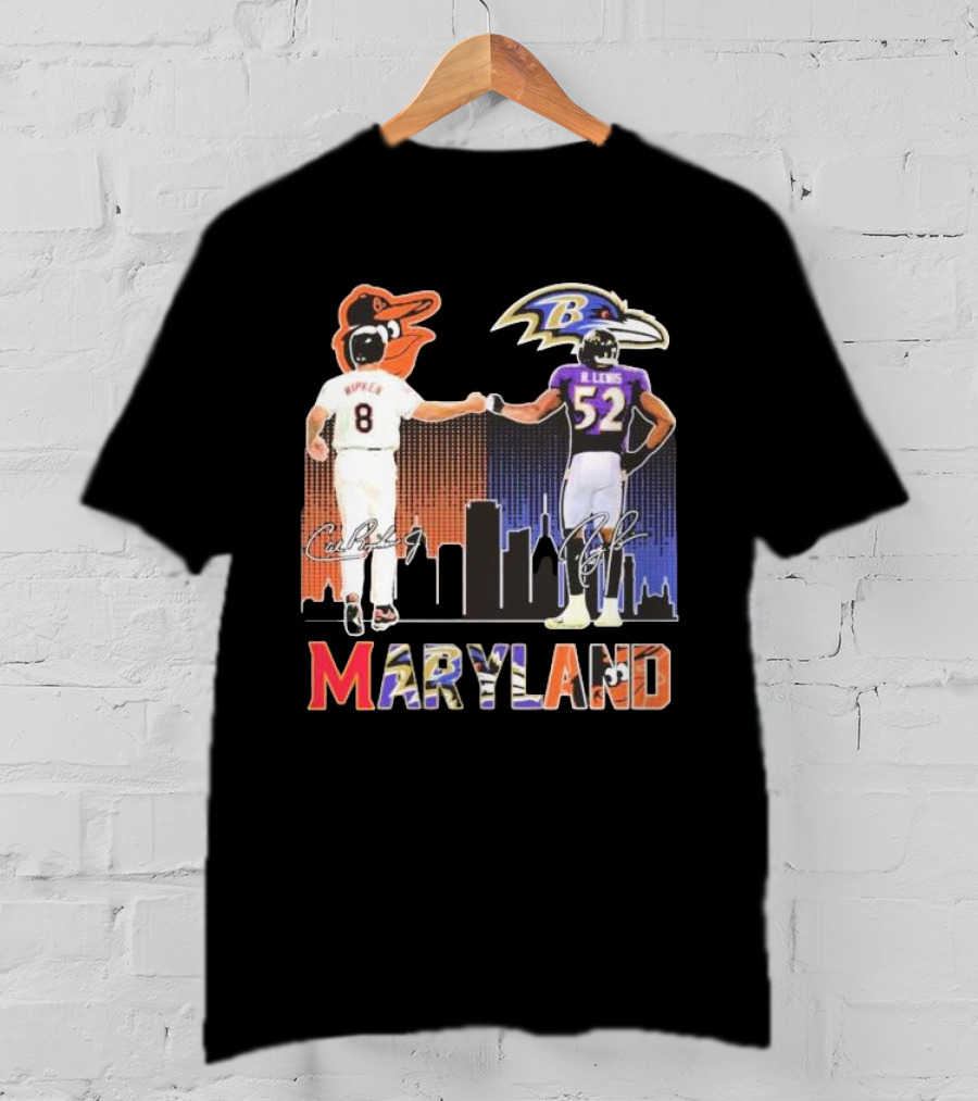 Maryland Sports Baltimore Orioles Ripken Baltimore Ravens Lewis Signatures T-Shirt